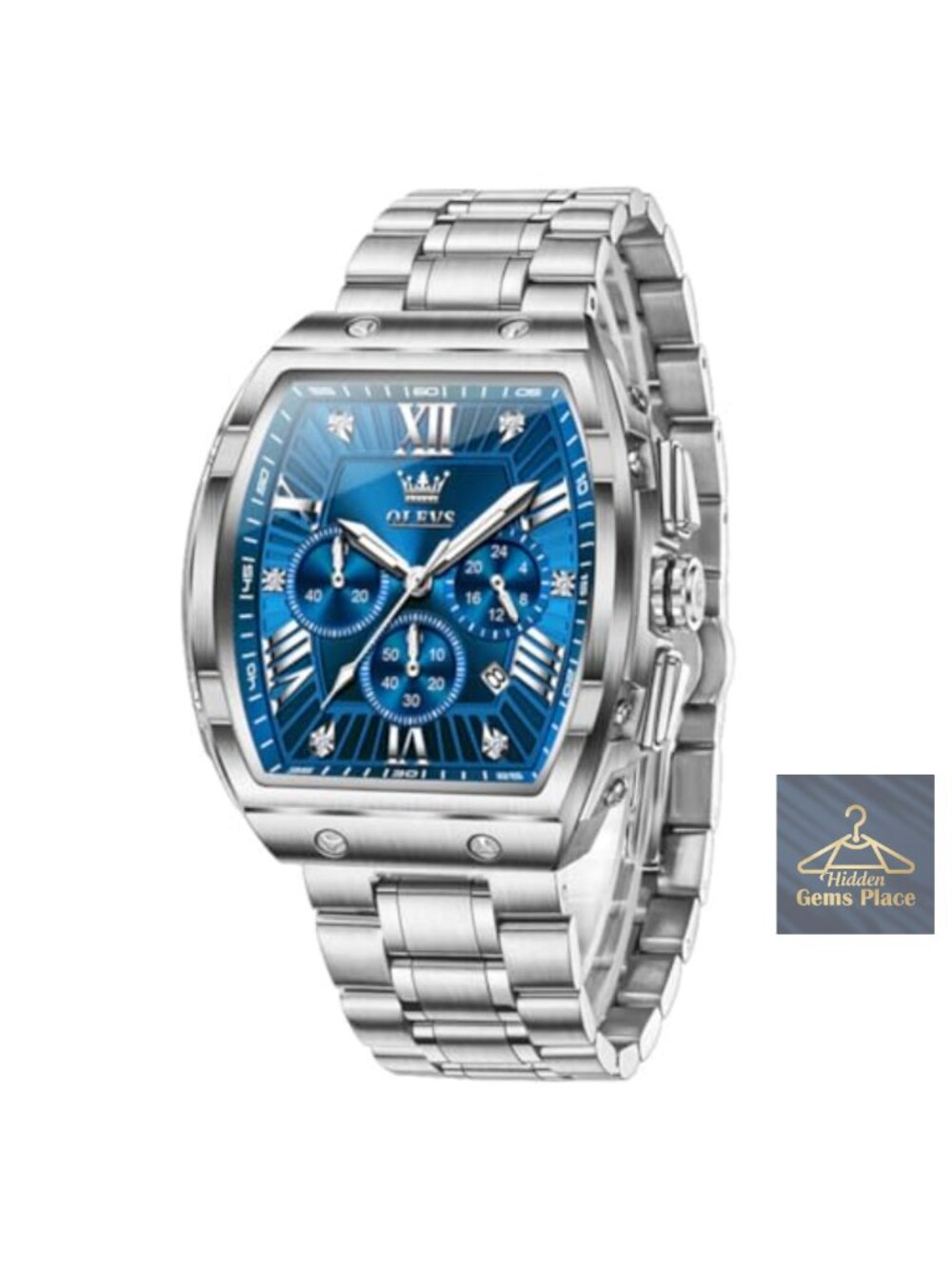 Men's Luxury Square Chronograph Watch Steel Quartz Waterproof Date Moon Phase